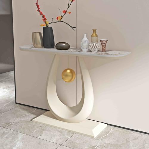Console Table Decor Entryway Marble Scalloped Tables Behind,Console Table with Geometric Metal Frame for Entryway and Living Room