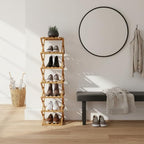9 Tier Bamboo Shoe Rack – No Assembly Required, Holds 33 lbs per Tier Bamboo Expandable Shoe Rack, Space-Saving Collapsible Shoe Organizer for Entryway, Closet & Small Spaces (Brown, 7)