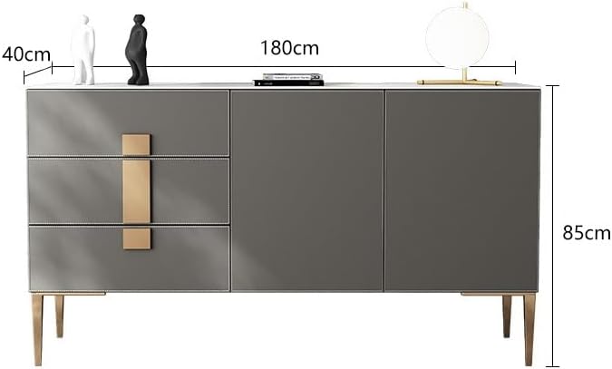 Entryway Cabinet Saddle Leather Rock Plate Dining Side Storage Cabinet Modern Bedroom Furniture Home Entrance Decoration Sideboard Storage Cabinet(180x40x85cm)