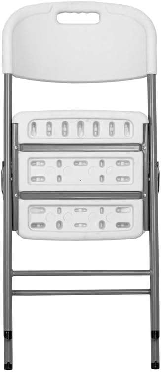 Romig Trestle Folding Chair, White Plastic Blow Mold Seat & Back, No Assembly, Heavy Duty Steel Frame, Portable Event & Commercial Seating