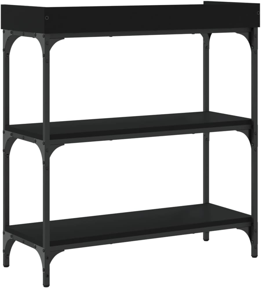 Console Table Black Engineered Wood with Metal Frame 29.5 x 11.8 x 31.5 in, Minimalist Accent Table for Living Room or Foyer, Durable Side Tables with Adjustable Feet and Spacious Storage