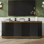 63" Modern Sideboard Buffet Cabinet, Console Table with 4 Doors & Storage, Faux Marble Top & Gold Trim, Multifunctional TV Stand for Living Room or Dining Room, Black