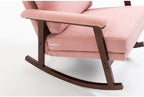 Light Pink Wood Rocking Chair, Comfy Upholstered Glider with Padded Seat, Mid Century Modern Accent Armchair for Bedroom Sunroom Nursery