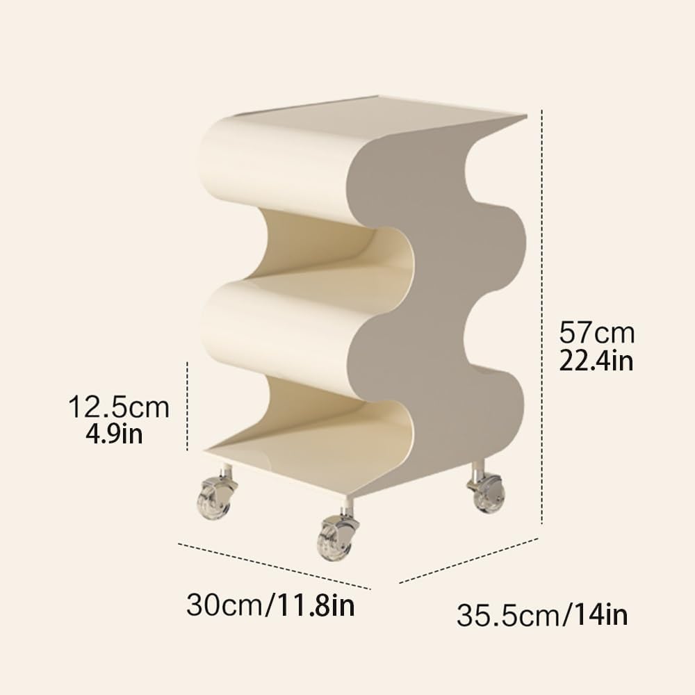 S-Shaped ABS Plastic Side Table, Movable Bedside Table with Wheels, Minimalist and Creative Sofa Table, Small Multi-Layer Magazine Rack, Coffee Table with Storage Function(Red)