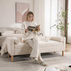 Corduroy Storage Soft Bench - Armrests, Backrest & 2 Bolster Pillows for Living Room Entryway Bedroom (65.35", Ivory)