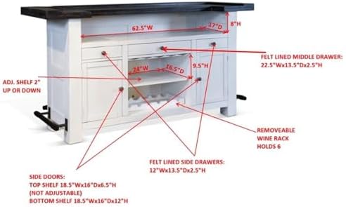 Pemberly Row 78" Farmhouse Wood Bar Unit with Foot Rail, Adjustable Shelves, Removable Wine Rack, Stemware Storage, in Espresso Finish