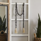 Deco 79 Wood Geometric Handmade Beaded Garland with Tassel, 1" x 1" x 80", Black