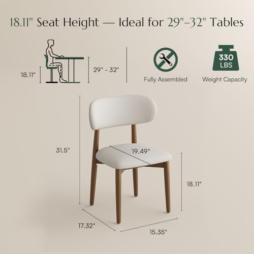 POVISON Modern Dining Chairs Set of 2, Armless PU Leather Dining Chair with PU Cushions and Dark Bronze-Coloured Metal Leg