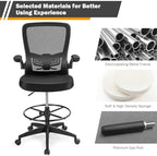 Giantex Drafting Chair High Back Office Chairs with Footrest Ring Flip-Up Armrest Height Adjustable Executive Desk Chair Ergonomic Mesh Computer Task Chair Lumbar Support Tall Office Chair (1, Black)