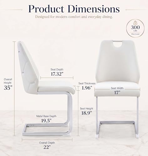 Dining Room Chairs Set of 6, Sillas para Comedor, Modern Dining Chairs Set of 6 with Leather,Geometric Tufted Back,Chrome Leg,Ergonomic Design,Easy to Clean,for Kitchen,Living Room(White,6)