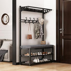 Coat Rack Hall Tree with Shoe Bench for Entryway, Metal Coat Stand with Hooks Clothes Hat Rack Shelf Metal Frame for Bedroom Living Room Hallway,White-24in