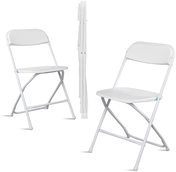 Plastic Folding Chairs, White, Steel Frame with Powder Coat Finish, 350 lb Capacity, Indoor/Outdoor, 4 Pack