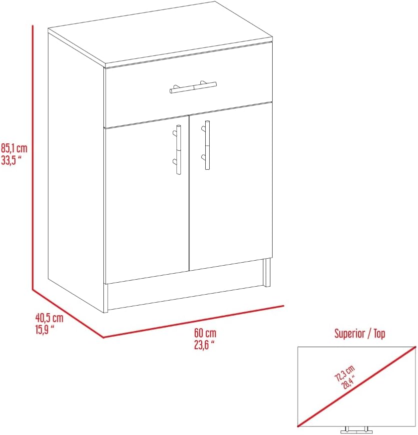23.6" D*15.9" W*33.5" H Freestanding Storage Cabinet with Dawer & Shelf, Double Door, Natural Wood Top, Rectangular Kitchen Pantry, Modern Minimalist, for Living Room, Dining Room, White
