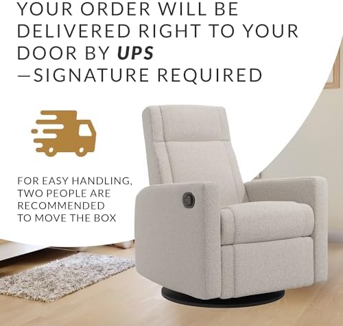 Jaymar Nelly Modern Nursery Glider Recliner Chair – Cozy Nursing Chair with 360° Swivel for New Parents, Gentle Motion, Compact Design, Lumbar Support – Made in Canada (Vanilla/Beyond Sheep Fabric)