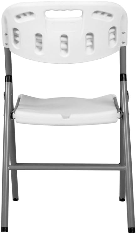 Romig Trestle Folding Chair, White Plastic Blow Mold Seat & Back, No Assembly, Heavy Duty Steel Frame, Portable Event & Commercial Seating