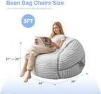 HABUTWAY Bean Bag Chair 3FT Big Bean Bag Chairs for Adults with Memory Foam Filled,3'Beanbag Chair with Soft Faux Fur Cover,Comfy Bean Bag Sofa for Classroom,Living Room,Game Room,Bedroom-Light Grey