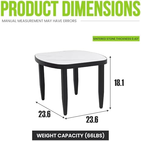 Modern Faux Marble Side Table for Outdoor/Indoor- 23.6" Patio Aluminum End Table with White Marble-Inspired Sintered Stone Top, Rounded Corners, Weatherproof & Rust-Free