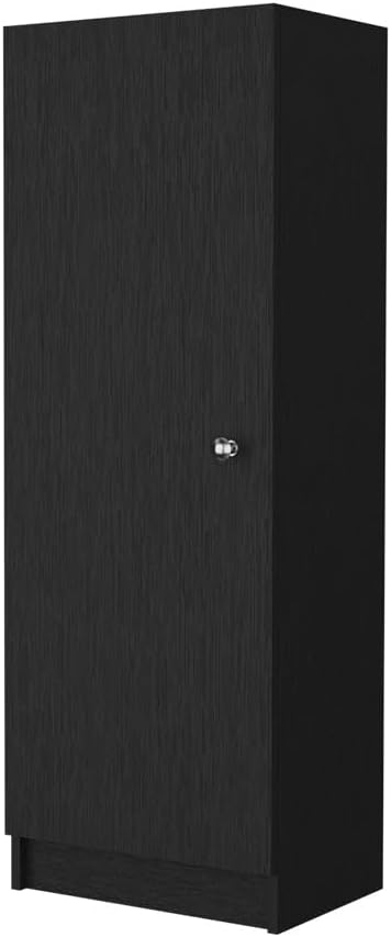 Miami Single Door Pantry, 4 Shelves, Black Engineered Wood, Space-Saving Storage for Kitchen or Hallway
