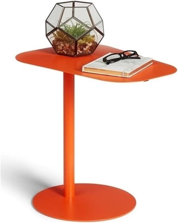 MAKLAINE Modern Metal End Table, 20 in H x 19.75 in W, Powder-Coated Steel, Vibrant Orange Finish, C-Shaped Space-Saving Design, Durable Compact Side Table for Living Room or Small Spaces