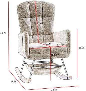Pink Teddy Glider Rocker, Comfy Upholstered Nursery Rocking Chair with High Backrest, Modern Accent Armchair for Bedroom Living Room, Wood Legs & Steel Frame
