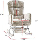 Pink Teddy Glider Rocker, Comfy Upholstered Nursery Rocking Chair with High Backrest, Modern Accent Armchair for Bedroom Living Room, Wood Legs & Steel Frame