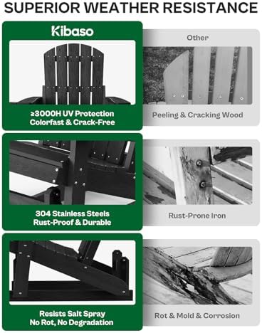 Outdoor Glider Adirondack Chairs with Cup Holder Set of 2, HDPE Patio Glider Rocker with 3-Position Adjustable Backrest, All-Weather Porch Glider Rocking Chair for Yard (Black)