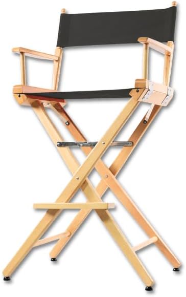 Filmcraft Tall Natural Wood Director’s Chair – Professional Hollywood Makeup Artist & Film Set Chair – Folding Canvas Seat, High Director Chair for Studio, Photography & Hair Stylists (Black Canvas)