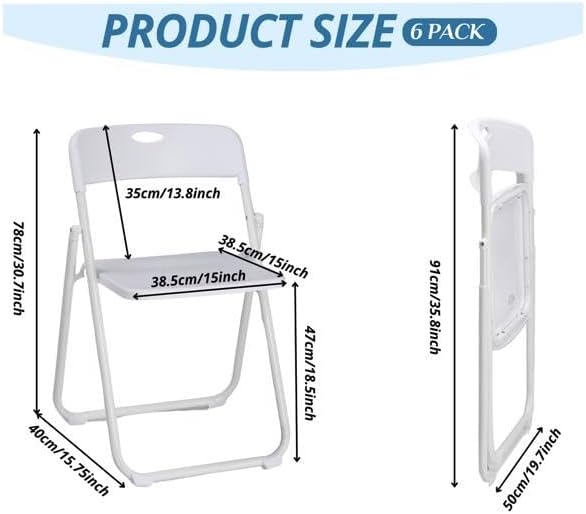 White Plastic Folding Chairs with Metal Frame, 280 lbs Capacity | Foldable and Stackable, Indoor Outdoor Events, 6 Pack