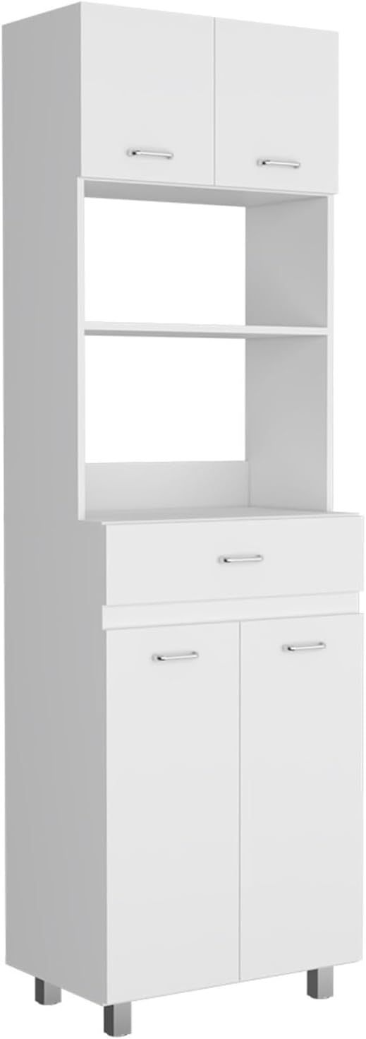 Microwave Double Door Cabinet, One Drawer, One Shelf for Microwave, White,for Kitchen