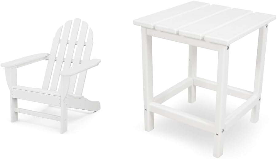 Polywood Classic Adirondack Chair & Long Island 18" Side Table Bundle, White