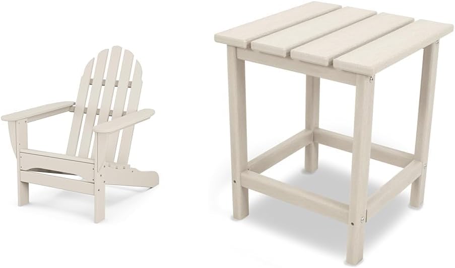 Polywood Adirondack Chair & 18" Side Table Bundle, Sand