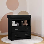 Storkcraft Brookside 2 Drawer Changing Table Dresser, Black | GREENGUARD Gold Certified Baby Dresser with Removable Changing Table Topper, Includes Interlocking Drawer System