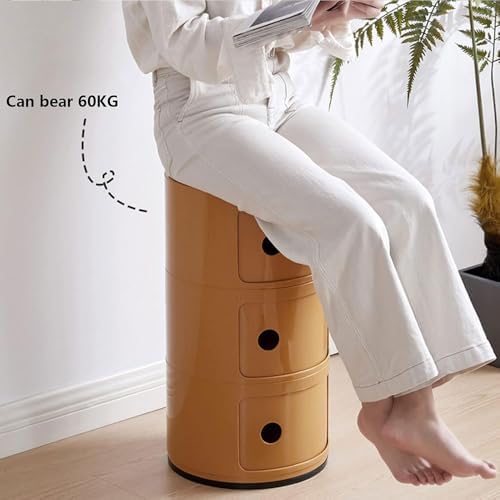Round Nightstand with Drawers, Round Bedside Table 2/3/4 Tier Plastic Nightstand Storage, RoundStorage Cabinet with Sliding Door, Modern End Table Side Table for Bedroom (Red, 4 Tier)