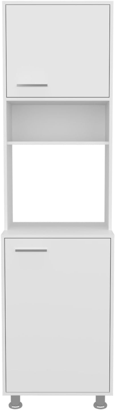 Kitchen Pantry Cabinet with Two Doors, Open Middle Shelf and Upper Storage, White,for Kitchen