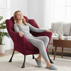 Lazy Chair for Living Room, Modern Soft Reading Chair Accent Contemporary Sofa Chair with Armrests and a Side Pocket for Bedroom, Dorm & Office, Burgundy