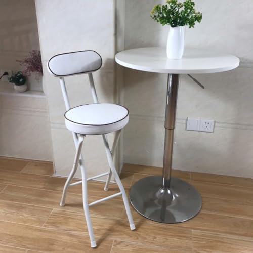 Portable Folding Bar Stool with Backrest, Round Padded Adult Kitchen Folding Chair, Tall Folding Chair, Counter Height Folding Stool for Home, Office (Color : White, Size : Short 55cm/22in)