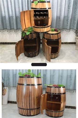 Solid Wood Whiskey Barrel Table, Rustic Wine Barrel Side Table with Shelves, Whiskey Cabinet Home Decor for Home Bar or Living Room(Natural,Large)