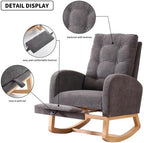 Rocking Chair Nursery with Footrest, High Back Rubber Wood Rocker for Adult Living Space, Gliding Armchair with Side Storage Pocket, Grey