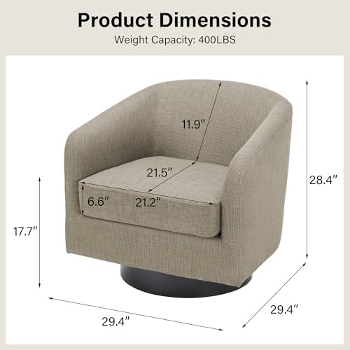 Swivel Barrel Accent Chair, Comfy Reading Armchair, Light Brown, Set of 2 | Club Chairs for Adults, Low-Back Design, Modern Round Style, Solid Wood Frame & Metal Swivel Base, For Living Room & Bedroom