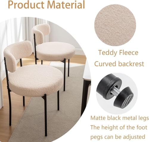 Riknuxi Boucle Dining Chairs Set of 4, Round Upholstered Dining Chairs with Black Metal Legs, Modern Dining Room Chairs for Dining Room, Kitchen