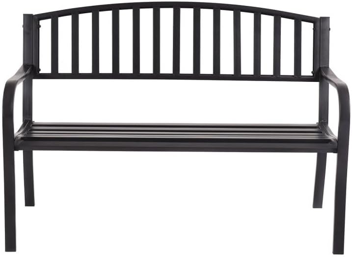 Black 50in Outdoor Steel Benches Powder-Coated 2-Person 500lbs Capacity Garden Deck Backyard