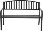 Black 50in Outdoor Steel Benches Powder-Coated 2-Person 500lbs Capacity Garden Deck Backyard