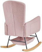 Pink Teddy Rocking Chair for Nursery, Upholstered Glider Rocker with High Backrest, Comfy Accent Armchair for Living Room Bedroom, Metal Frame & Solid Wood Legs