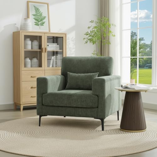 Oversized Accent Chair with Metal Legs,Comfy Armchair and a Half,Modern Century Single Sofa Extra Large Reading Club Chair for Bedroom,Living Room,and Apartment,Chenille,Green