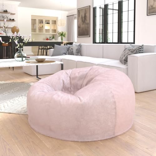 Flash Furniture Duncan Oversized Blush Furry Bean Bag Chair for Kids and Adults
