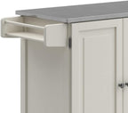 53.5" Kitchen Island Cart with Storage, Rolling Kitchen Cart on Wheels with Stainless Steel Top, Mobile Prep Station with Drawers, Cabinets, Adjustable Shelves & Towel Rack, Solid Wood, Off White