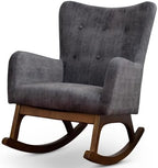 Wood Rocking Chair for Living Room Nursery, Upholstered Glider Rocker, Comfy Accent Armchair for Bedroom, Brown & Dark Grey