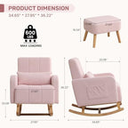 HCHAIRH Rocking Chair with Ottoman, Upholstered Glider Rocker Armchair with High Backrest and Side Pocket, Comfy Reading Chair with Solid Wood Legs for Nursery, Living Room,Bedroom, Pink