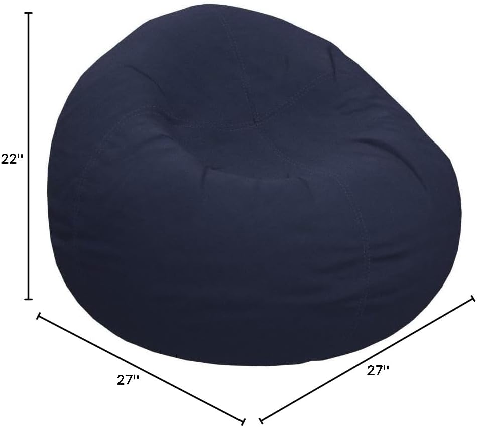Big Comfy Bean Bag Chair: Posh Large Beanbag Chairs with Removable Cover for Kids, Teens and Adults - Polyester Cloth Puff Sack Lounger Furniture for All Ages - 27 Inch - Solid Navy Blue