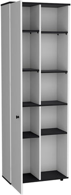 24.4" D*16.53" W*48.03" H Freestanding Kitchen Pantry with 8 Black Shelves, Single Door, Rectangular Storage Cabinet, Modern Minimalist, for Living Room, Dining Room, White